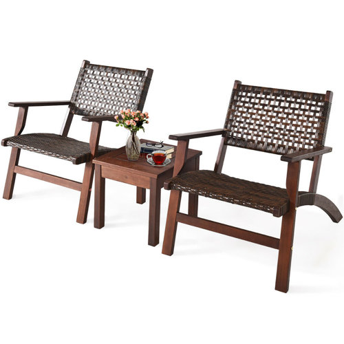 Steelside™ Sadie Outdoor 3 Pieces Patio Rattan Furniture Set & Reviews